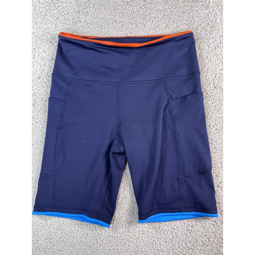 Cotopaxi Mari Biker Shorts Womens Large Blue Orange Cycling Pockets High Rise 9"